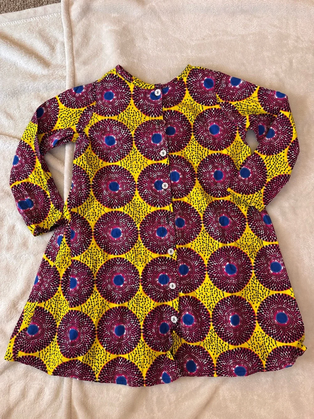 Grass-Fields African Shop Girls Yellow & Purple Printed Long-Sleeve Dress size 9